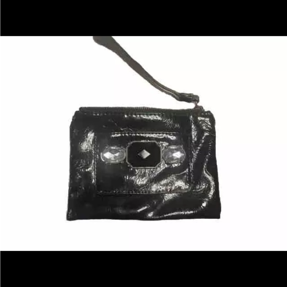 Elegant Vera Wang Women's Black Patent Leather Wallet with Gemstone Accents